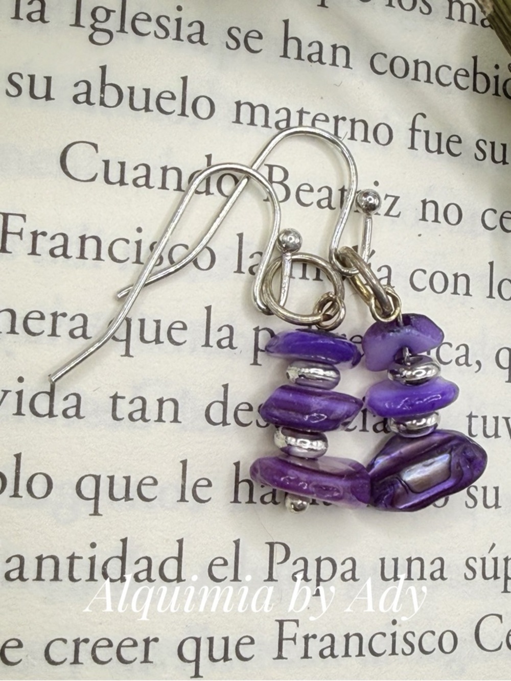 Alquimia Purple Shell Chip Silver-Accent Dangle Earrings